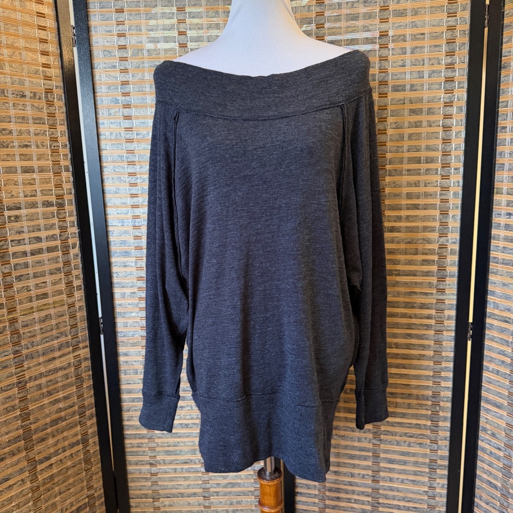 Free People We The Free M Charcoal Off Shoulder Batwing Slouchy Knit Tunic